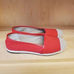 BCBGeneration Espadrille Red Flats Capped Toe, 8.5